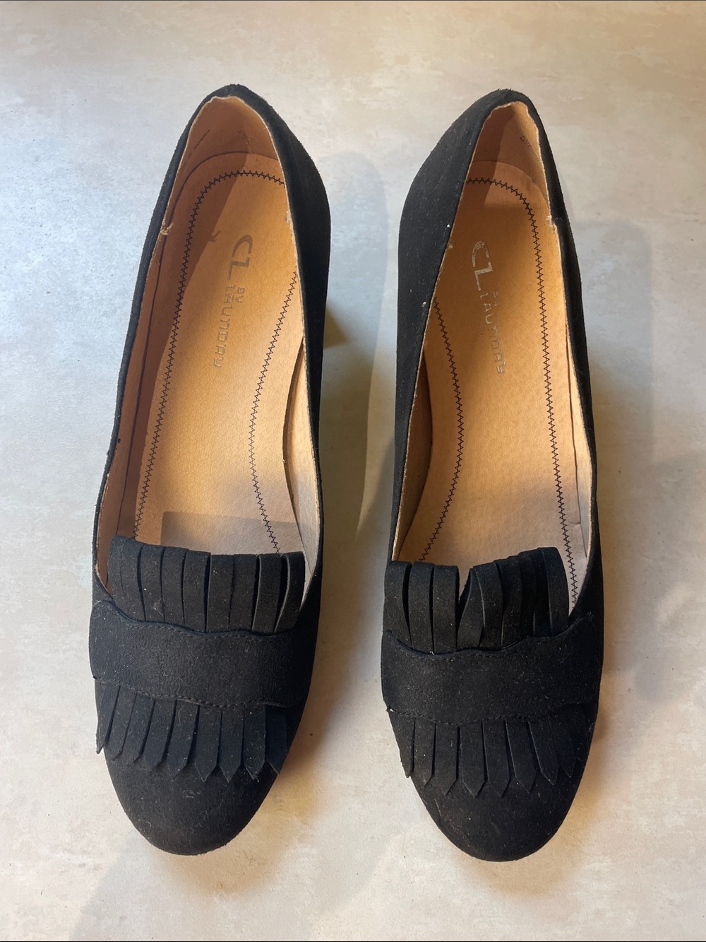 CL by Laundry Black Suede Fringe Loafers with Padded Insole Size 8M